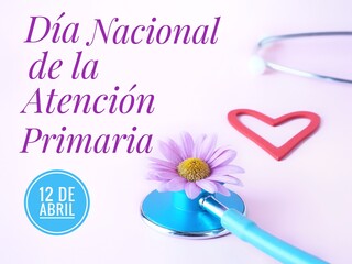 Día nacional de la atención primaria. Spanish National Primary Care Day poster. Colorful...