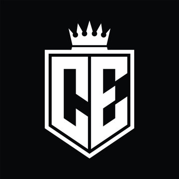 recommend clip art: CE Logo monogram bold shield geometric shape with crown outline black and white style design