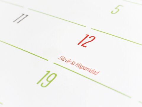 Calendar focused on october 12th twelve with the text D&iacute;a de la hispanidad, Spain's national day