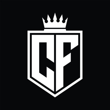 recommend clip art: CF Logo monogram bold shield geometric shape with crown outline black and white style design