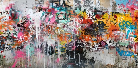 Colorful Graffiti on Urban Wall
A vibrant urban graffiti wall featuring a chaotic mix of colors and shapes, showcasing street art culture.
