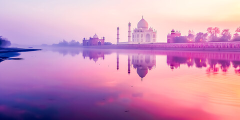 Fototapeta na wymiar Beautiful Taj Mahal by the river