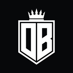 DB Logo monogram bold shield geometric shape with crown outline black and white style design