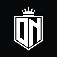 DN Logo monogram bold shield geometric shape with crown outline black and white style design