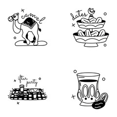 Ramadan Food and Rituals Glyph Stickers 

