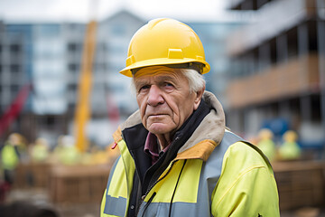 Very old man working at construction site. Concept for problems with pushing back statutory retirement age for people in hard labor jobs or old age poverty