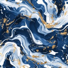 Background Texture Pattern in the Style of Nautical Navy and White Swirling Marble Ink Fluid Elegance created with Generative AI Technology
