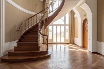 Obraz premium Luxury staircase in a high end home, interior hallway with staircase