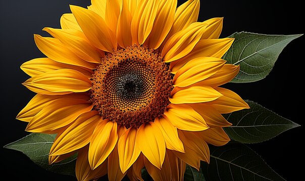 Large Yellow Sunflower With Green Leaves