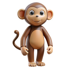 3D cartoon monkey isolated on transparent background. 3D rendering.