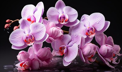 Cluster of Purple Flowers on Black Background