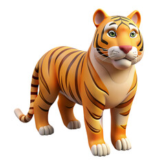 Obraz premium 3D cartoon tiger isolated on transparent background. 3D rendering.