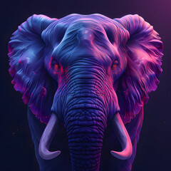 Colorful digital art portrait of an elephant with a neon glow. Wildlife and conservation concept. Design for posters, t-shirts, and educational materials - obrazy, fototapety, plakaty