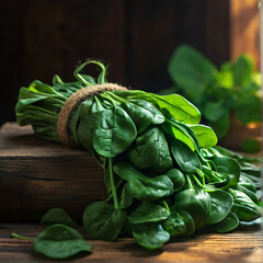 Fresh green organic spinach bundle , generative AI