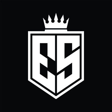recommend clip art: ES Logo monogram bold shield geometric shape with crown outline black and white style design