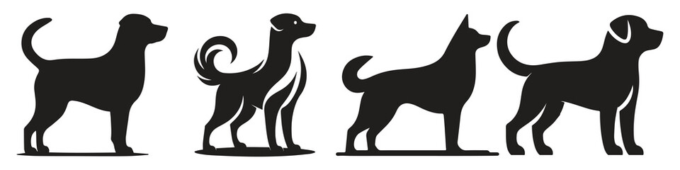 Dog silhouette vector set. Vector silhouette of dog set on white background.