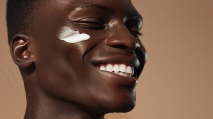 Photo Type: still life, ecommerce photoshoot, male skincare product, Texture: shiny white cream on skin