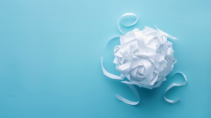 Paper ball on clear light blue background 