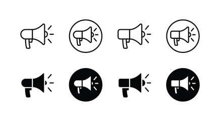 Megaphone icon set. Loudspeaker with sound. Bullhorn button. Loud speaker public announcement and advertising. Vector illustration