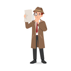 man wearing detective costume and holding crime report