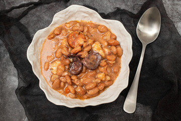 typical portuguese dish with beans and smoked sausages