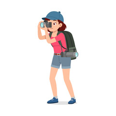 woman standing taking photo with camera