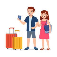 young couple standing and ready for vacation