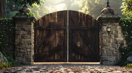 wooden gate on the castle 