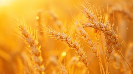 Sunset wheat golden field in the evening. Growth nature harvest. Agriculture farm.