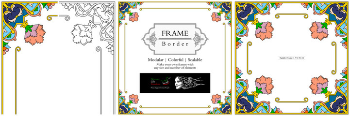 Obraz premium Frame mandala persian arabic turkish islamic hindi indian tibetan traditional colorful vector pattern texture vintage ornate retro elegant ornamental borders frames floral ornaments tazhib 44-v1.1.1