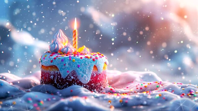 Cute birthday cake for boyfriend colorful confetti. Winter time