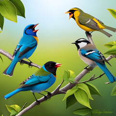 singing birds, ai-generatet - obrazy, fototapety, plakaty