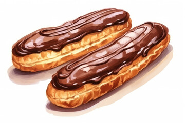 Delicious French Eclair: Sweet Pastry Filled with Creamy Chocolate and Fresh Whipped Cream on a Traditional White Plate.