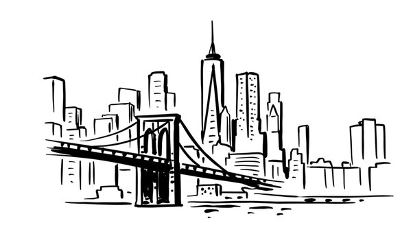 New York, USA. Brooklyn bridge Travel sketch