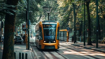 A tram or light rail public transport vehicle.  - obrazy, fototapety, plakaty