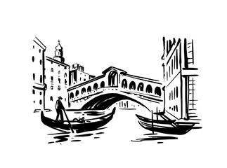 Rialto Bridge, Venice. Italy sketch - obrazy, fototapety, plakaty
