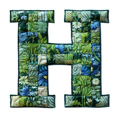 Quilted Patch Letter H Isolated on Transparent or White Background, PNG