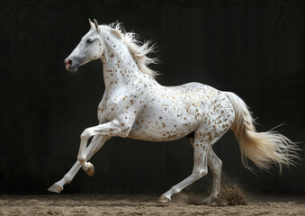 Obraz na płótnie Canvas A thoroughbred horse of white color with spots. Horseback Riding.