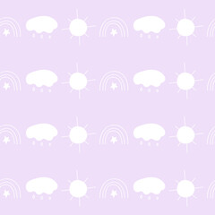 Sun and clouds seamless pattern.