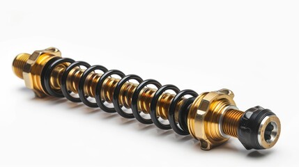 motorcycle suspension Shock absorber gold colour and Springs black colour isolate on white background - obrazy, fototapety, plakaty