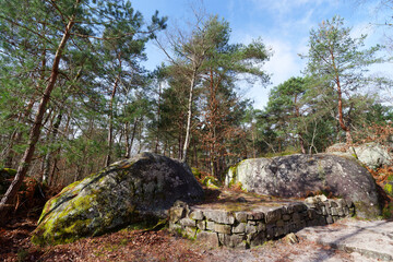 Fototapeta na wymiar Denecourt hiking path in the Apremont hills. Fontainebleau forest