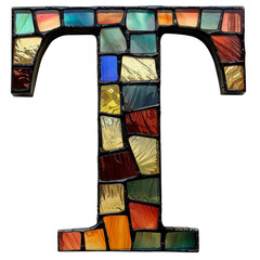Letter T Stained Glass Isolated on Transparent or White Background, PNG