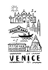 city of Venice in sketch style on white