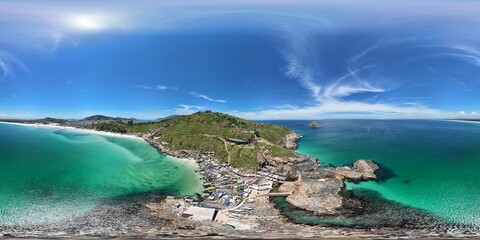 360 aerial photo taken with drone of abandoned boating yard on coast of popular hiking trail