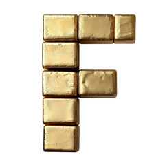 Letter F of Smooth Gold Isolated on Transparent or White Background, PNG
