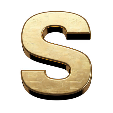 Smooth Gold Letter S Isolated on Transparent or White Background, PNG