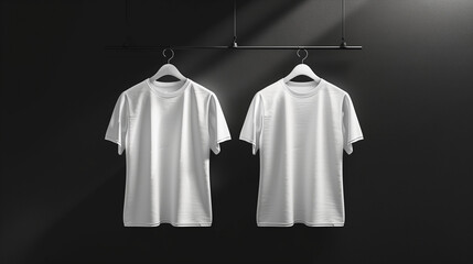 Men's white blank T-shirt template, two sides, natural shape on invisible mannequin, for your design mockup for print, isolated on black background. Set Mockup of a white oversized t-shirt 3D 