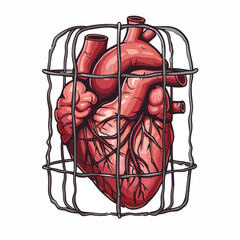 Heart in a cage. Vector illustration. Isolated on a wh