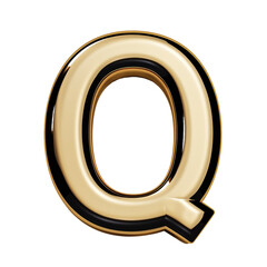Smooth Gold Letter Q Isolated on Transparent or White Background, PNG