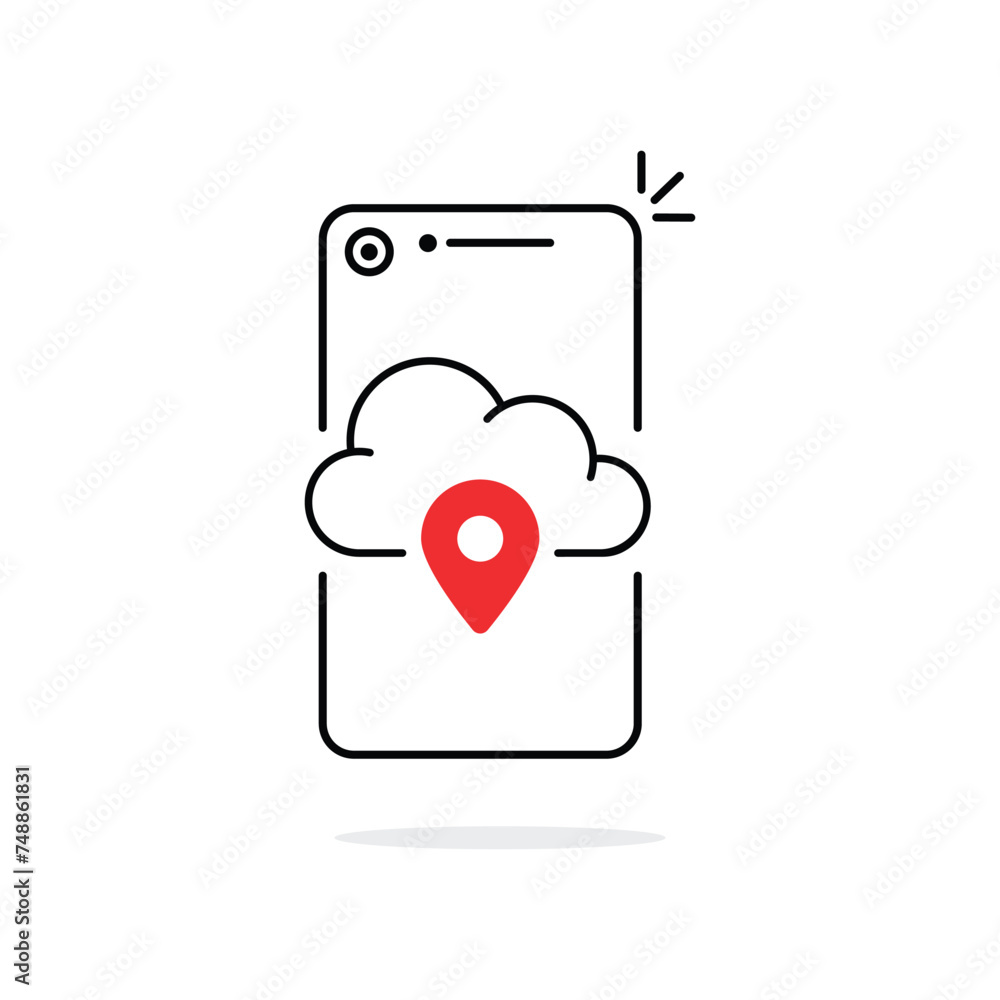 Poster thin line cell phone with data server location icon. linear trend modern logotype graphic design web